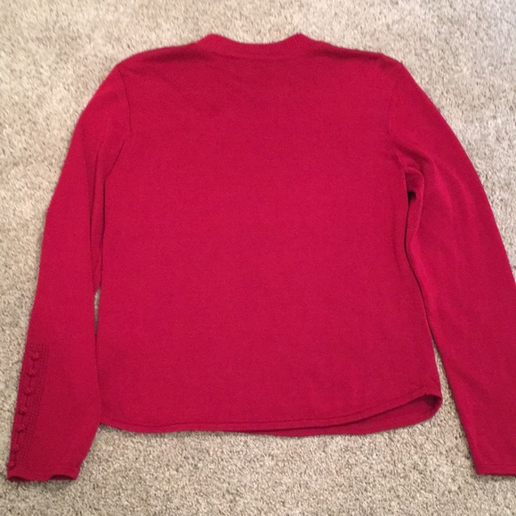Dana Buchanan red silk sweater with mandarin collar and button knot detail. Sz L - Picture 6 of 6